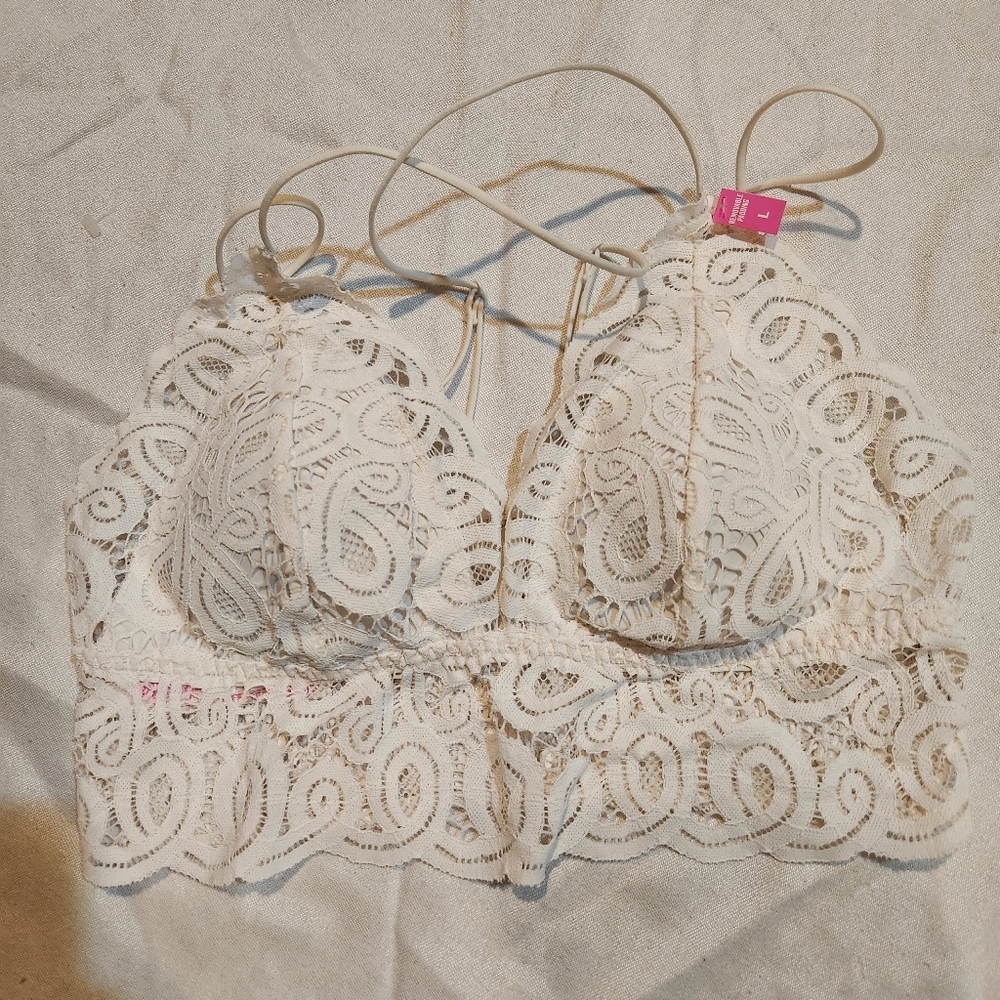 NWT Victoria’s Secret PINK White Lace Bralette Size L